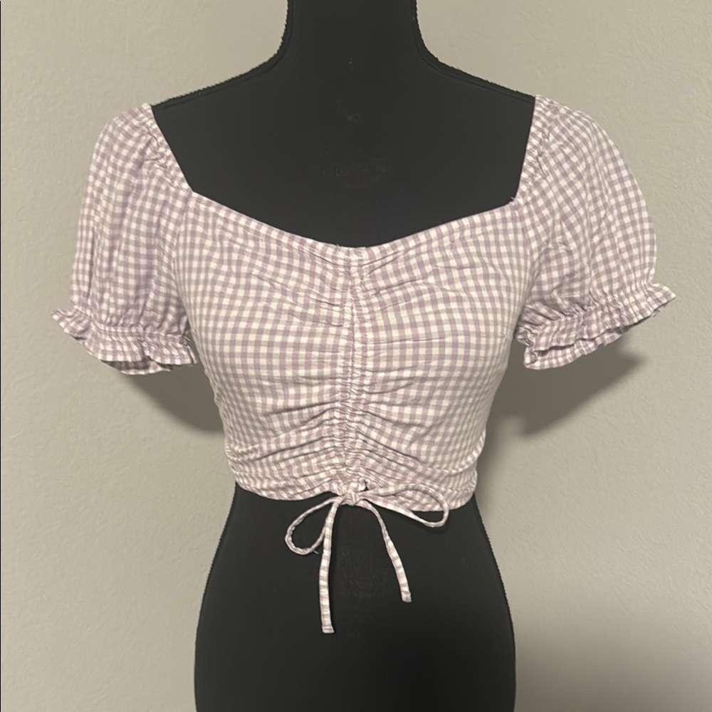 Hollister Cropped Purple Gingham Women's Top, size XS EUC